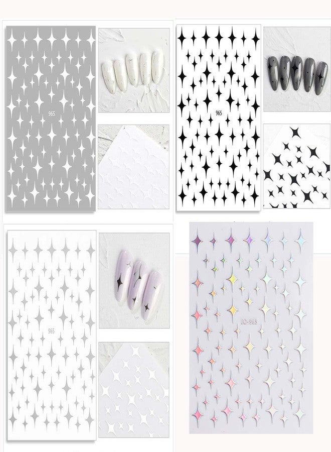 SPLOCUDU 12 Sheets Star Nail Stickers Gold Nail Art Stickers Star 3D Self Adhesive Nail Decals Silver Rose Gold Nail Art Decals Holographic Nail Design for Women Girls Accessories DIY Manicure - Image 3